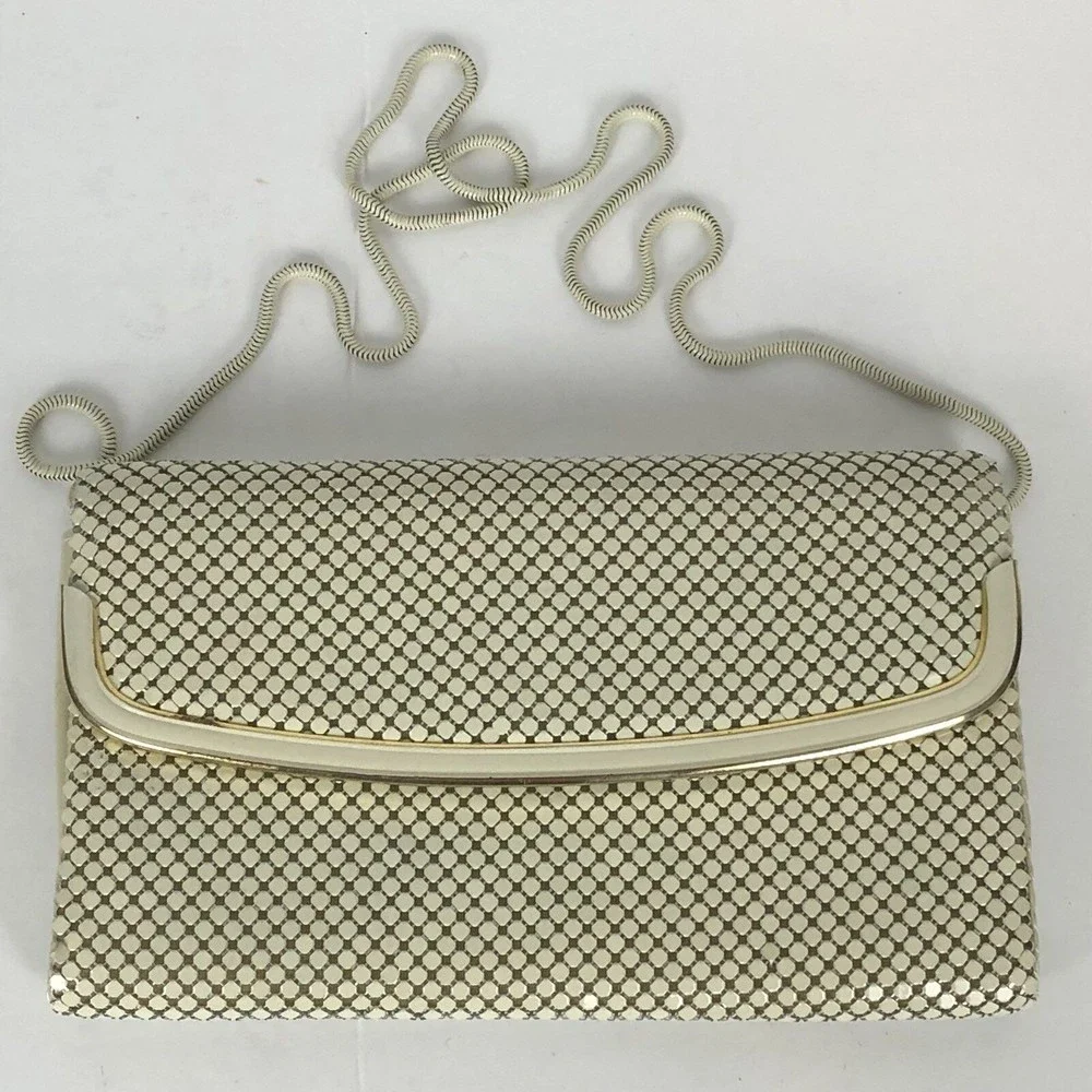 Womens Metal Mesh Evening Purse Clutch Bag Ivory Date Prom J‎